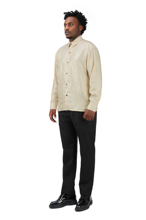Slim Fit Embroidered Beige Paisley Shirt