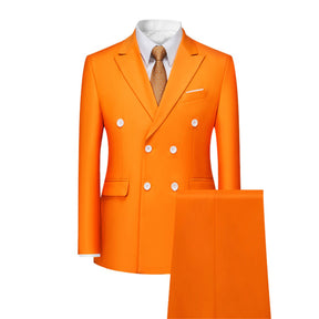 Men's Solid Color Double Breasted Business Suit Orange
