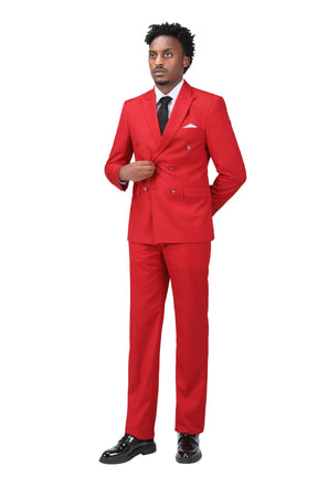 2-Piece Double Breasted Solid Color Red Suit
