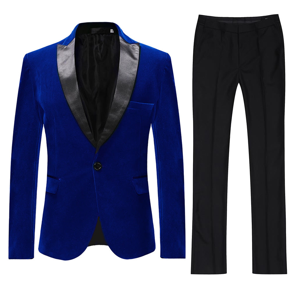 Slim Fit 2-Piece Blue Pleuche Velvet Tuxedo Suit