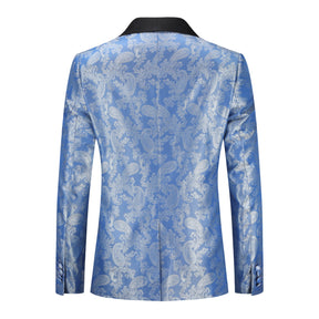 One Button Print Slim Fit Casual Blazer Blue