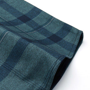 Men's Lapel Long Sleeve Cotton Plaid Shirt Dark Green