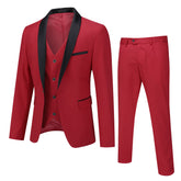 Slim Fit One Button Casual Red 3-Piece Suit