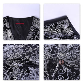 Single Breasted Slim Fit Printed Vest Waistcoat Silver