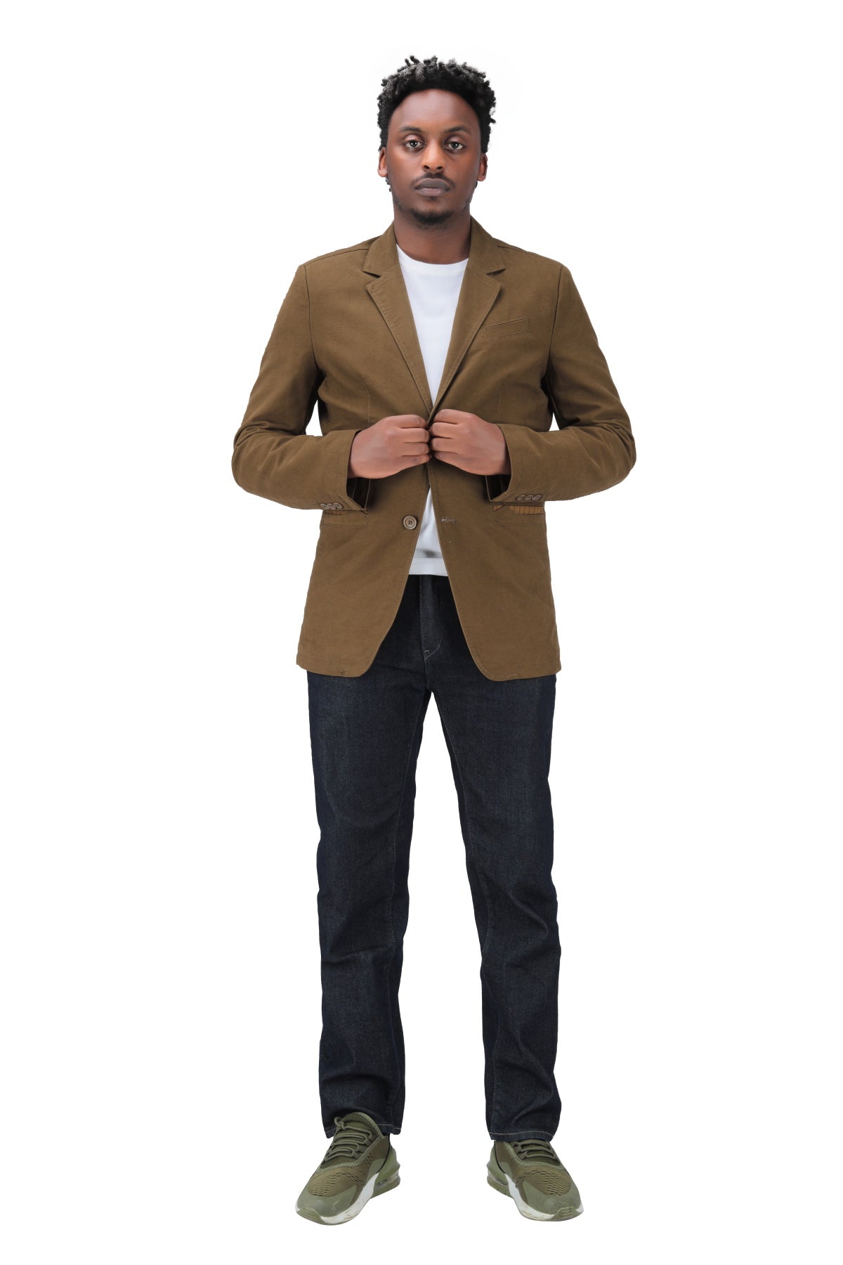 Cotton Dark Khaki Jacket Two-Button Casual Blazer