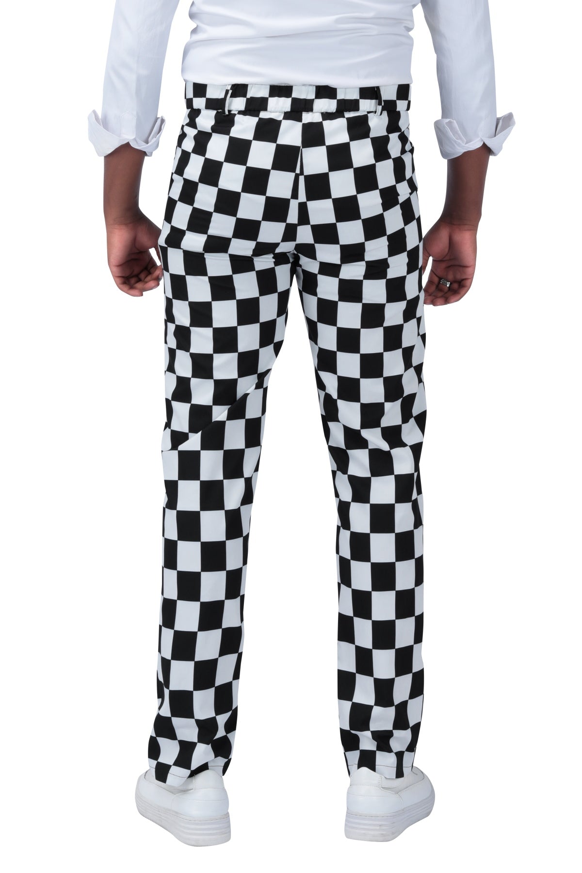 Men's Black and White Check Straight Casual Trousers