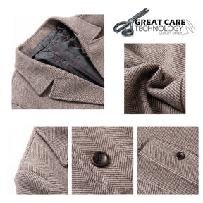 Men's Wool Coats Slim Fit Padded Winter Trench Overcoat Brown