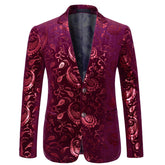 Men's Casual Slim Fit Blazer Shiny Printed Jacket Red