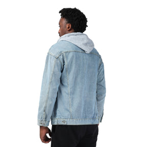 Men's Hooded Single Breasted Denim Jacket Light Blue