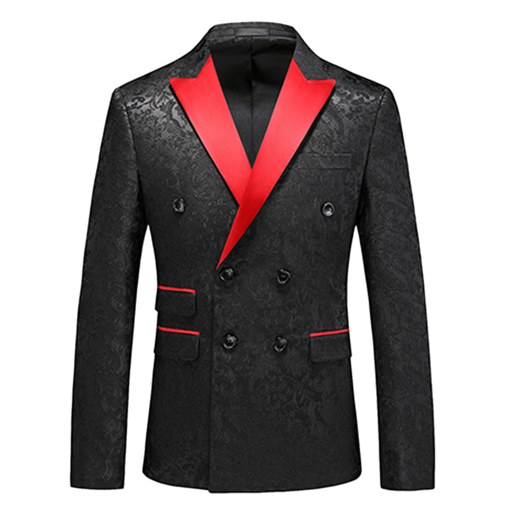 Men's Color Block Print Double Breasted Suit Black