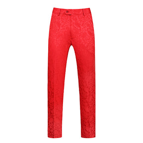 Men's Color Block Print Double Breasted Suit Red