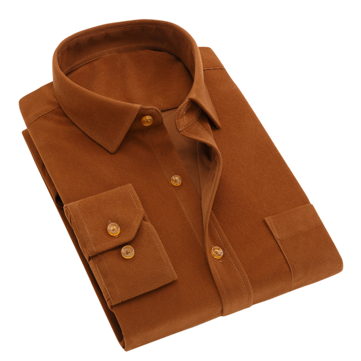 Men's Square Neck Solid Velvet Shirt Tan