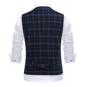 Black Slim Fit Lapel Collar Plaid Single Breasted Vest
