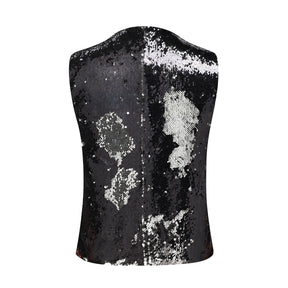 Slim Fit Shiny Sequins Vest Black