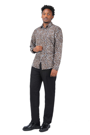 Regular Fit Leopard Style Shirt Coffee