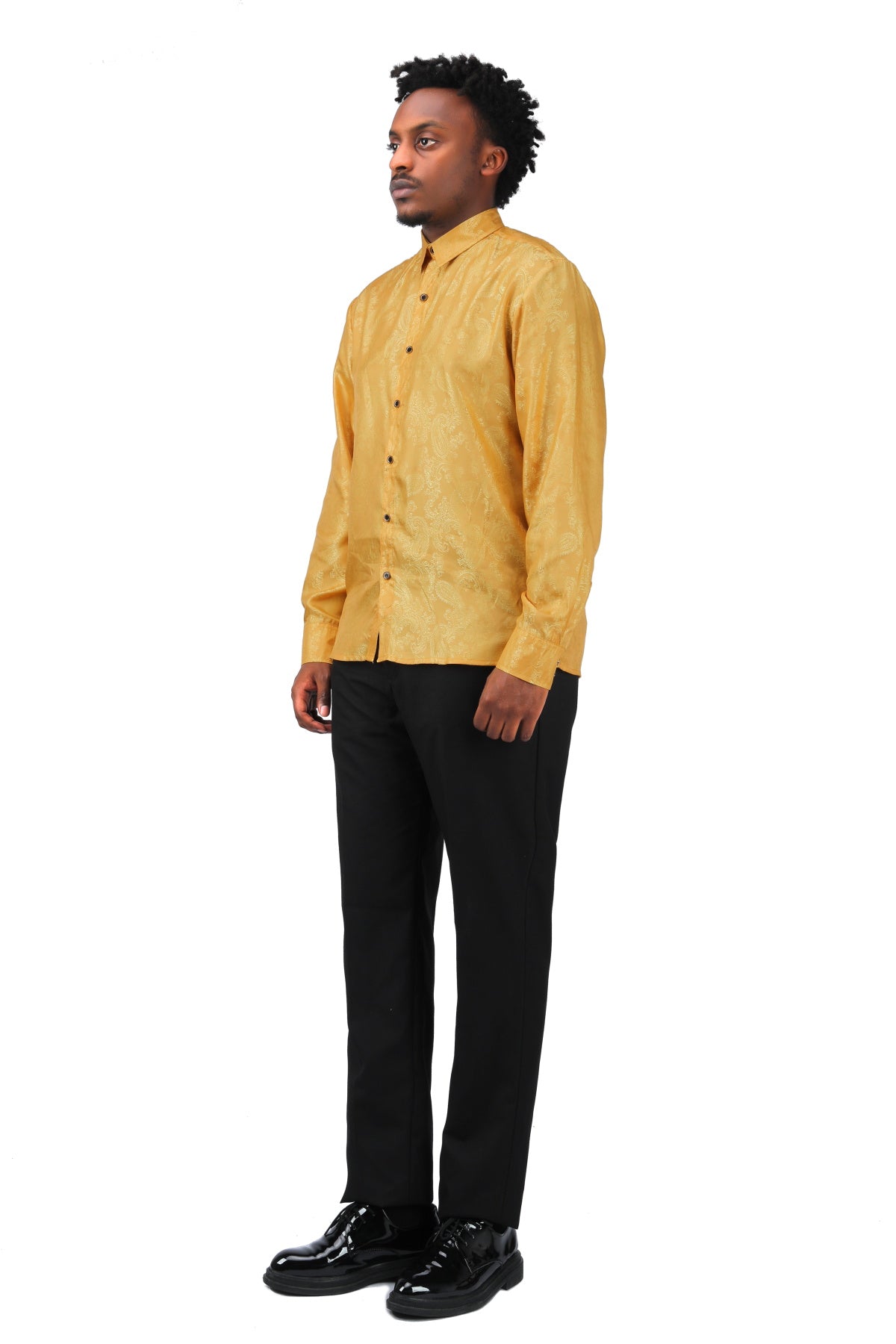 Slim Fit Embroidered Yellow Paisley Shirt