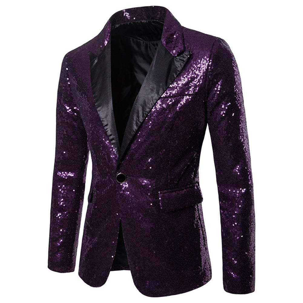 Purple Shiny Sequin Jacket Party Tuxedo Blazer -Cloudstyle
