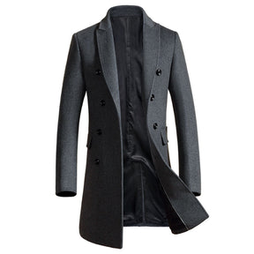 Men's Solid Color Double Breasted Lapel Coat Grey