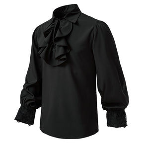 Men's Solid Punk Ruffled Long Sleeve Shirt Black