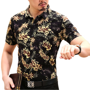 Slim Fit Floral Gold Jasmine Flower Shirt