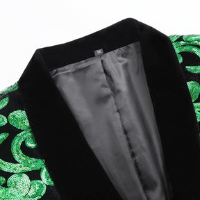 Green Sequins Blazer Shawl Collar Blazer