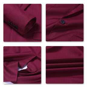 Mens Solid Color One Button Single Breasted Blazer Wine Red