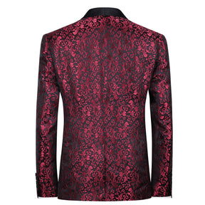 Men's Floral Jacquard Dress Suit Jacket Printed Tux Blazer Red