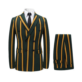 3-Piece Slim Fit Casual Stripe Yellow Suit