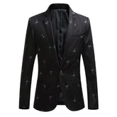 Men's Printed Single Breasted Slim Fit Blazer Star Black
