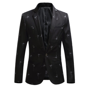 Men's Printed Single Breasted Slim Fit Blazer Star Black