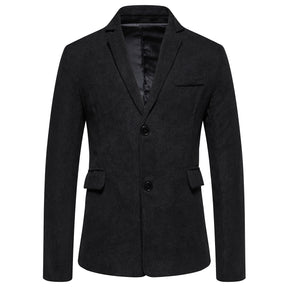 2-Piece Solid Color Two Button Single Breasted Corduroy Suit Black