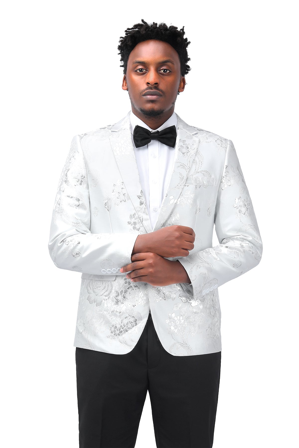Men's Floral Suit Jacket Printed Blazer White