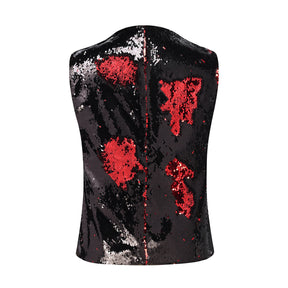 Slim Fit Shiny Sequins Vest Red