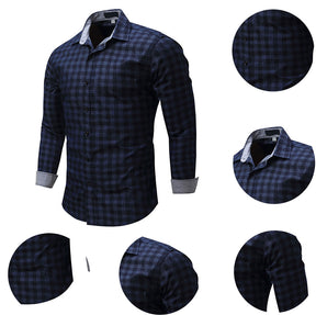 Slim Fit Plaid Denim Navy