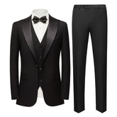 3-Piece One Button Suit Slim Fit Black Suit