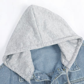 Men's Hooded Single Breasted Denim Jacket Light Blue