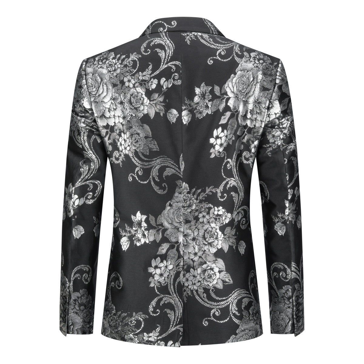 Men's Floral Suit Jacket Printed Blazer Black