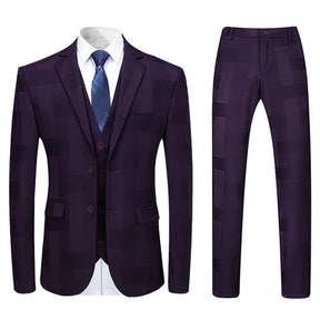 3-Piece Slim Fit Checked Indigo Casual Suit