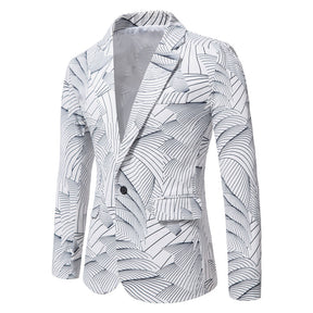 Printed One Button Single-breasted Blazer White