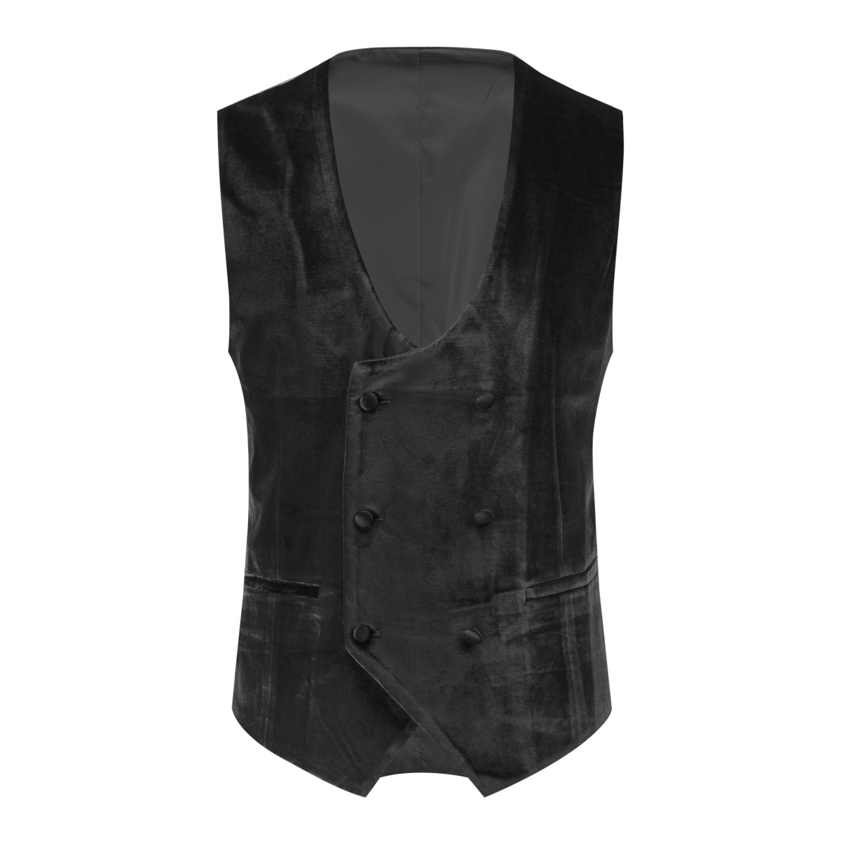 3-Piece Lapel One Button Velvet Tuxedo Suit Black