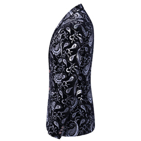 Men's Casual Slim Fit Blazer Shiny Printed Jacket Silver And Black