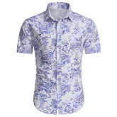 Slim Fit Bronzing Blue Leaves Shirt White