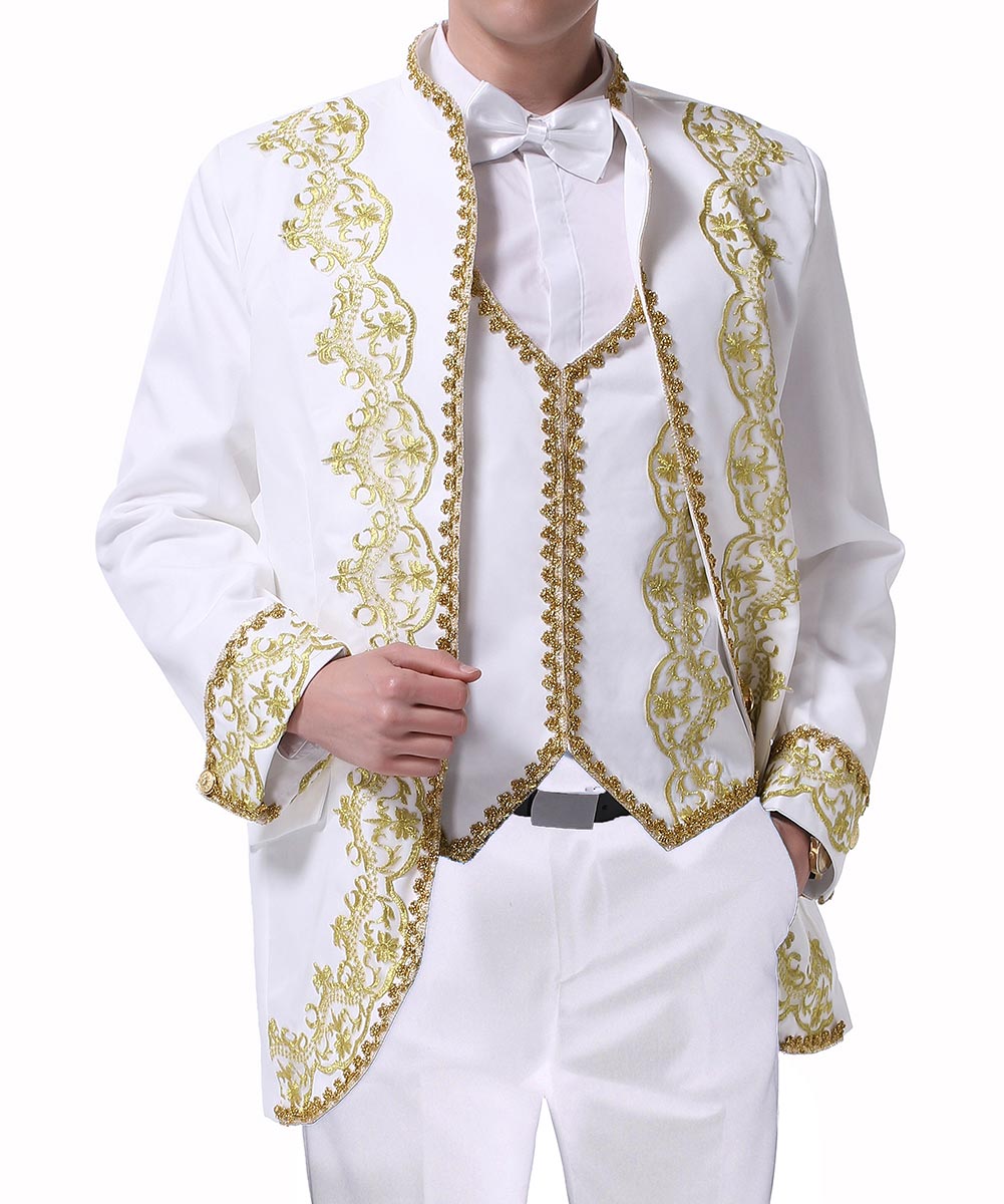 3-Piece Men's Royal Style Fashion Suits Tuxedo Wedding White