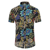 Men's Slim Fit Multicolor Flower Print Short Sleeve Shirt