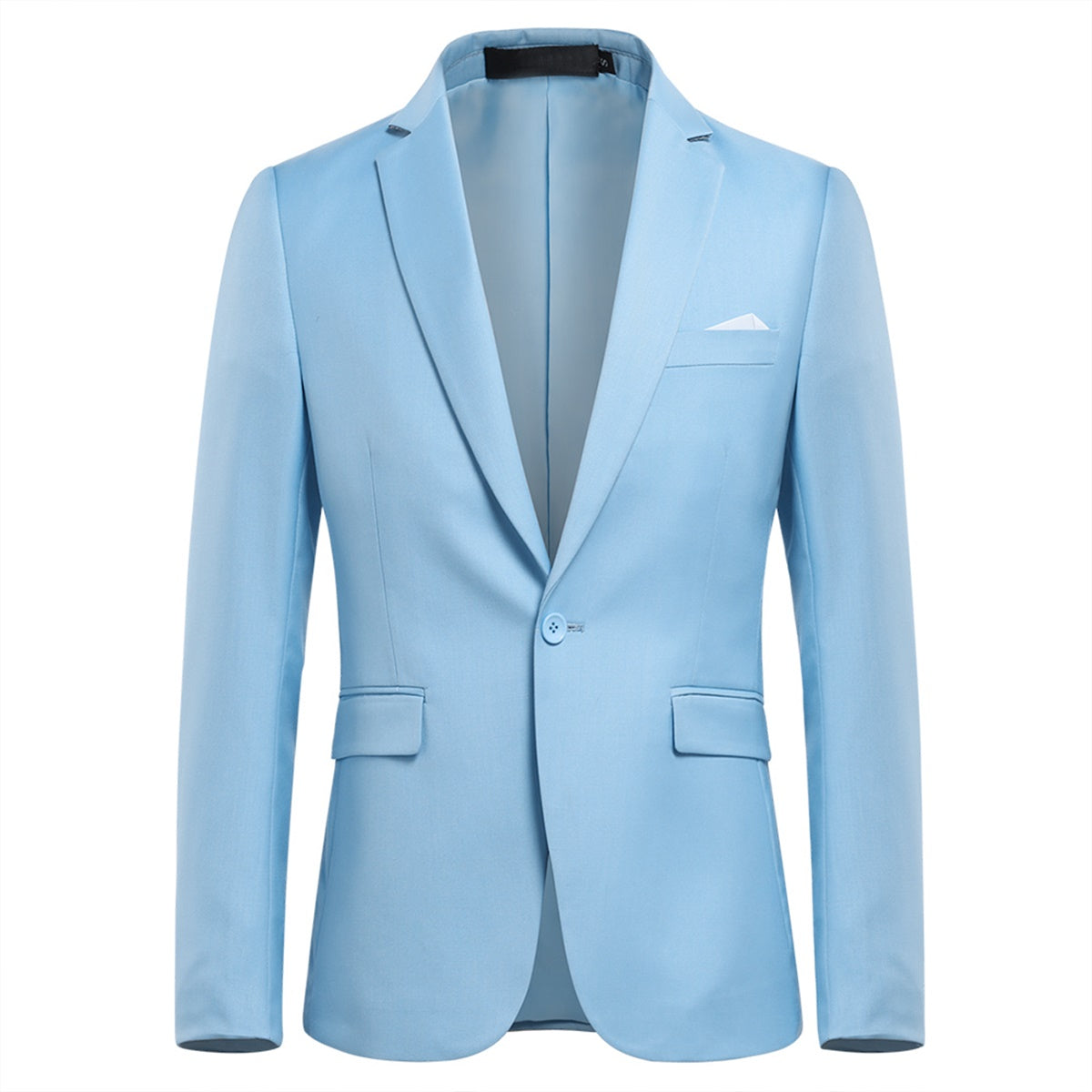 Mens Solid Color One Button Single Breasted Blazer Baby Blue