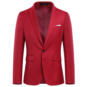 Mens Solid Color One Button Single Breasted Blazer Red