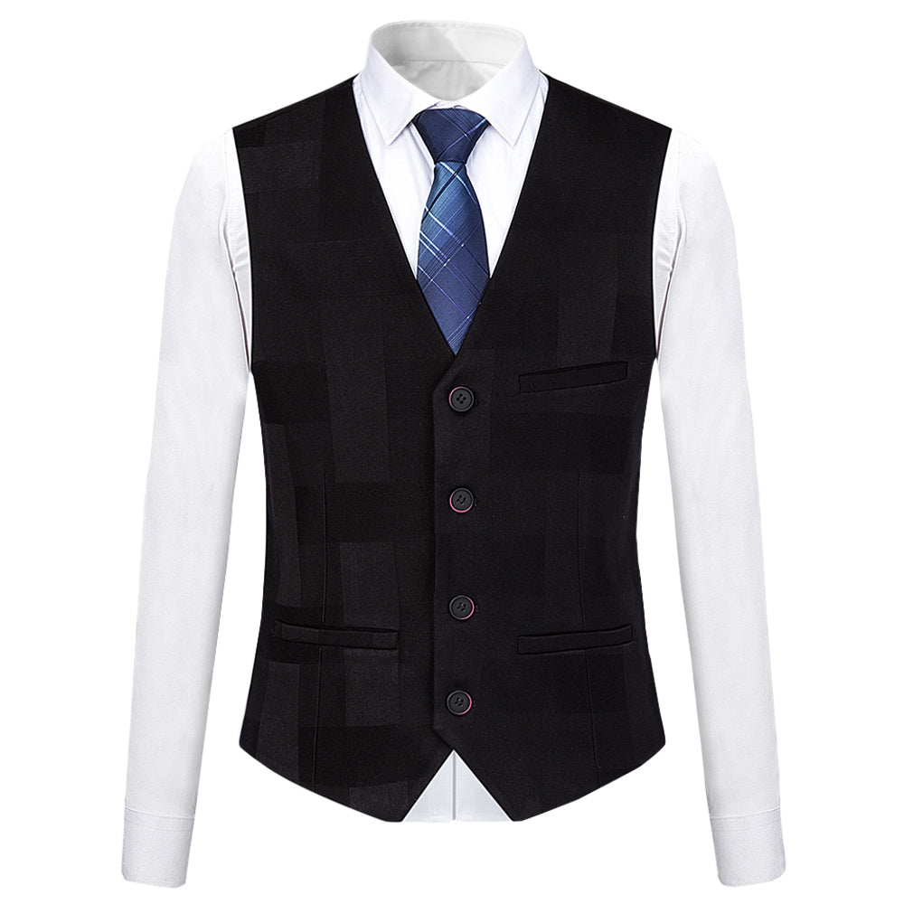 3-Piece Slim Fit Checked Black Casual Suit