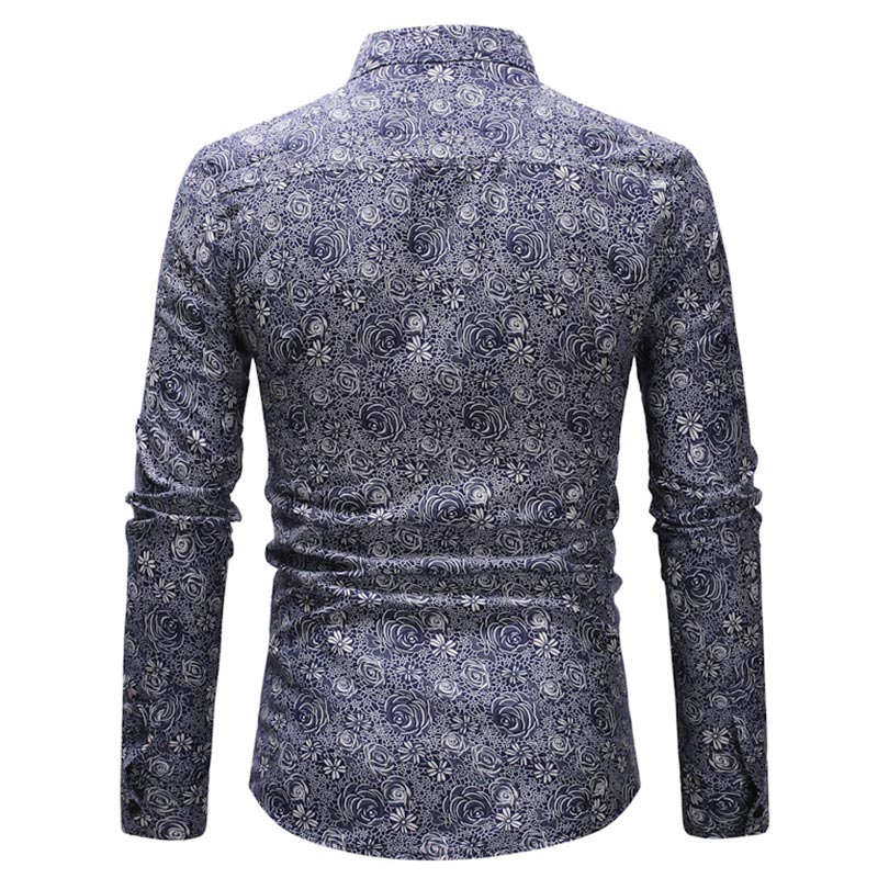 Men's Slim Fit DarkBlue Floral Casual Shirt -Cloudstyle