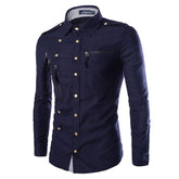 Slim Fit Zipped Pocket Shirts Navy