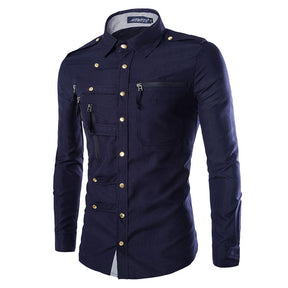 Slim Fit Zipped Pocket Shirts Navy